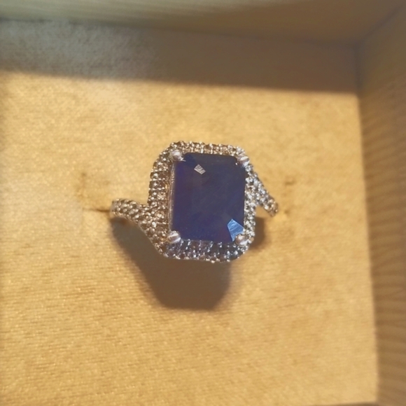 JTV Jewelry - 💥SAPPHIRE & WHITE TOPAZ RING Sz 6 8mm x 10mm,  4.57 Carats EUC